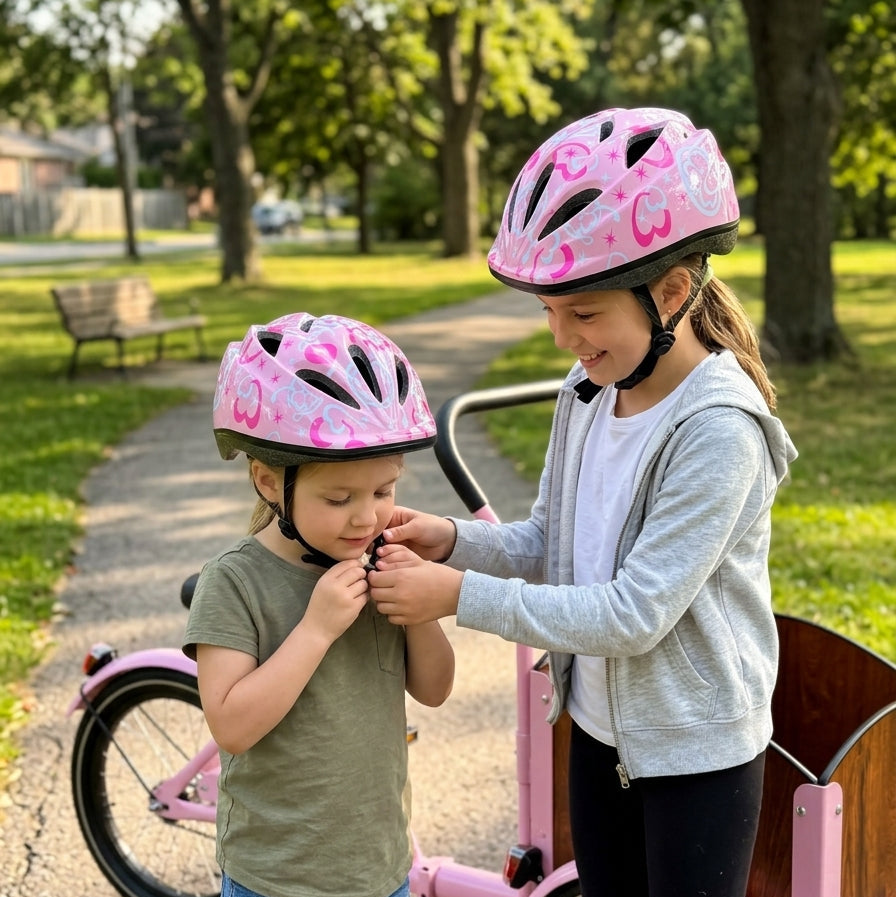 Kask dziecięcy Chanty – Różowy z serduszkami