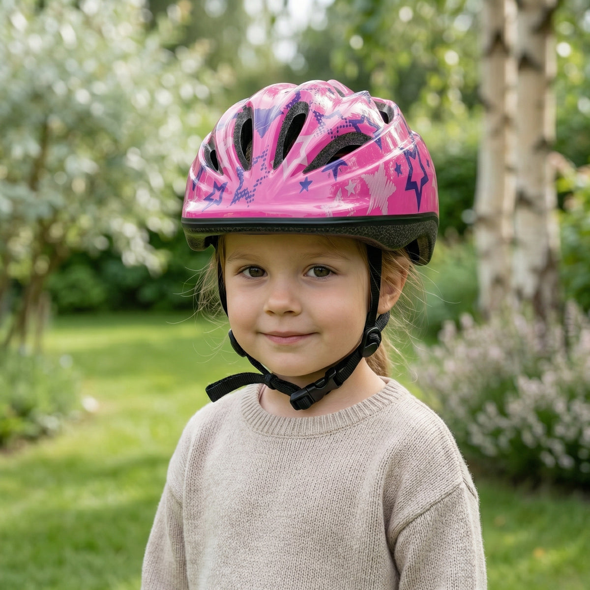 Kask dziecięcy Chanty – Różowy z gwiazdkami