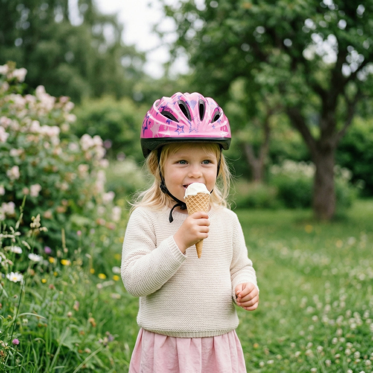 Kask dziecięcy Chanty – Różowy z gwiazdkami