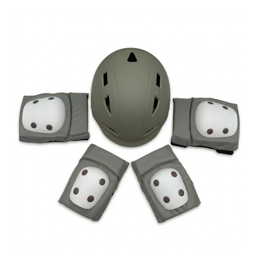 Kask dziecięcy CHANTY + zestaw ochronny – Piaskowy beż